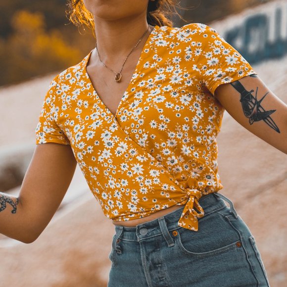 Floral Wrap Crop Top - Picture 1 of 3